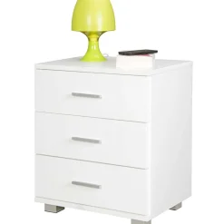 Wohnen 45x54x34 Weiße Nachtkommode mit Metallgriffen - Renero