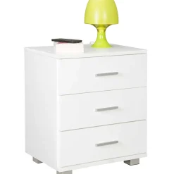 Wohnen 45x54x34 Weiße Nachtkommode mit Metallgriffen - Renero