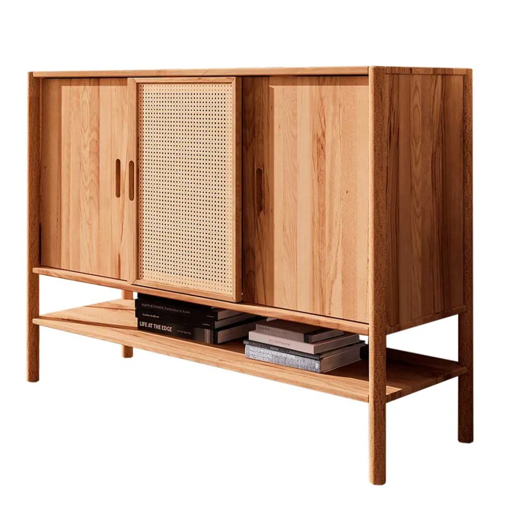 Wohnen 142x101x46 Wildbuche Sideboard mit drei Schiebetüren - Indrya