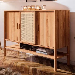 Wohnen 142x101x46 Wildbuche Sideboard mit drei Schiebetüren - Indrya