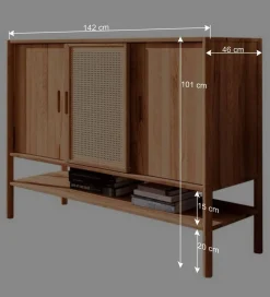 Wohnen 142x101x46 Wildbuche Sideboard mit drei Schiebetüren - Indrya