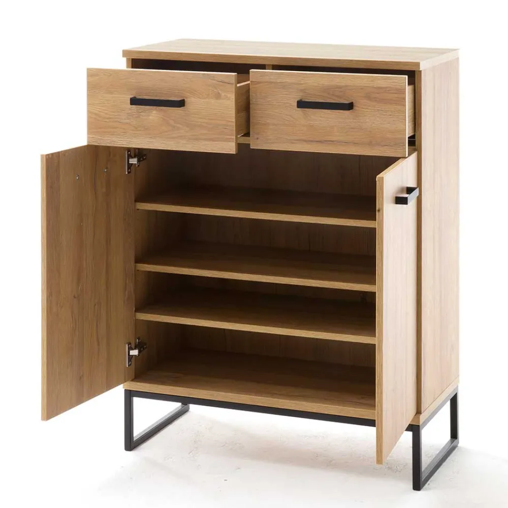 Wohnen Schwarze Möbel|Flurkommoden*81x104x38 Wildeiche Dekor Kommode 2-türig - Truvisas