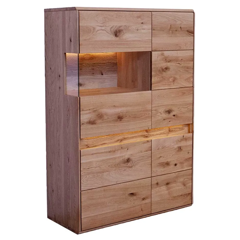 Wohnen Sideboards & Kommoden|Esszimmerschränke*103x152x44 Wildeiche Highboard mit Glaseinsatz - Acmida