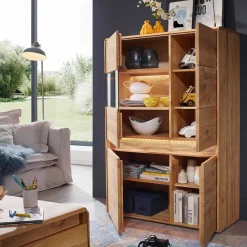 Wohnen Sideboards & Kommoden|Esszimmerschränke*103x152x44 Wildeiche Highboard mit Glaseinsatz - Acmida