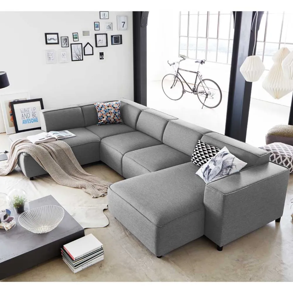 Wohnen 324x70x195 Wohnlandschaft in Hellgrau - Brianco