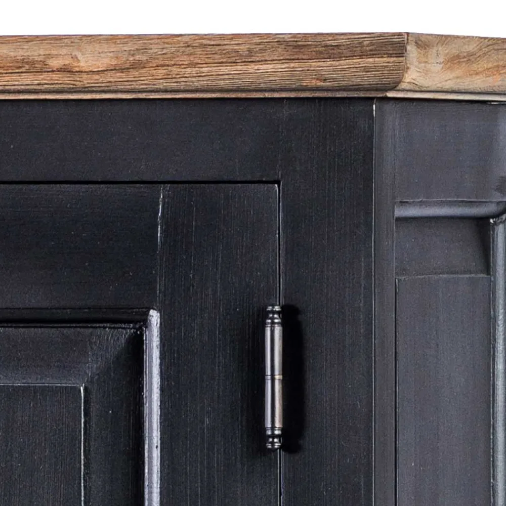 Wohnen Vintage Möbel|Esszimmer-Vitrinen*61x180x42 Wohnzimmer Schrank in Schwarz & Teak - Niovan