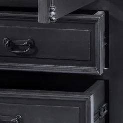 Wohnen Vintage Möbel|Esszimmer-Vitrinen*61x180x42 Wohnzimmer Schrank in Schwarz & Teak - Niovan