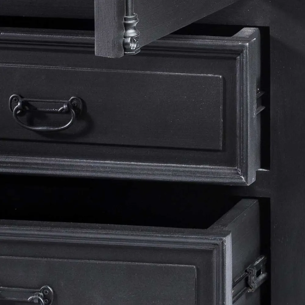 Wohnen Vintage Möbel|Esszimmer-Vitrinen*61x180x42 Wohnzimmer Schrank in Schwarz & Teak - Niovan