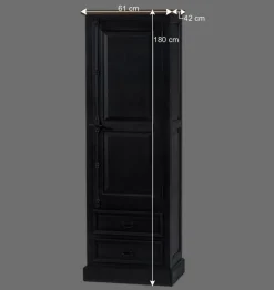 Wohnen Vintage Möbel|Esszimmer-Vitrinen*61x180x42 Wohnzimmer Schrank in Schwarz & Teak - Niovan