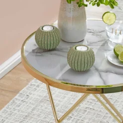 Wohnen 55x57x55 Wohnzimmer Tisch im Marmor Design - Longos