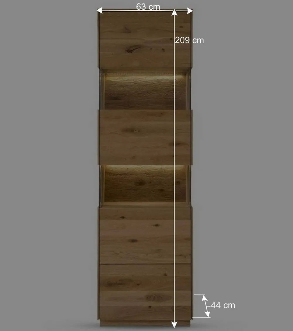 Wohnen 63x208x44 Wohnzimmer Vitrine aus Wildeiche massiv - Obinson