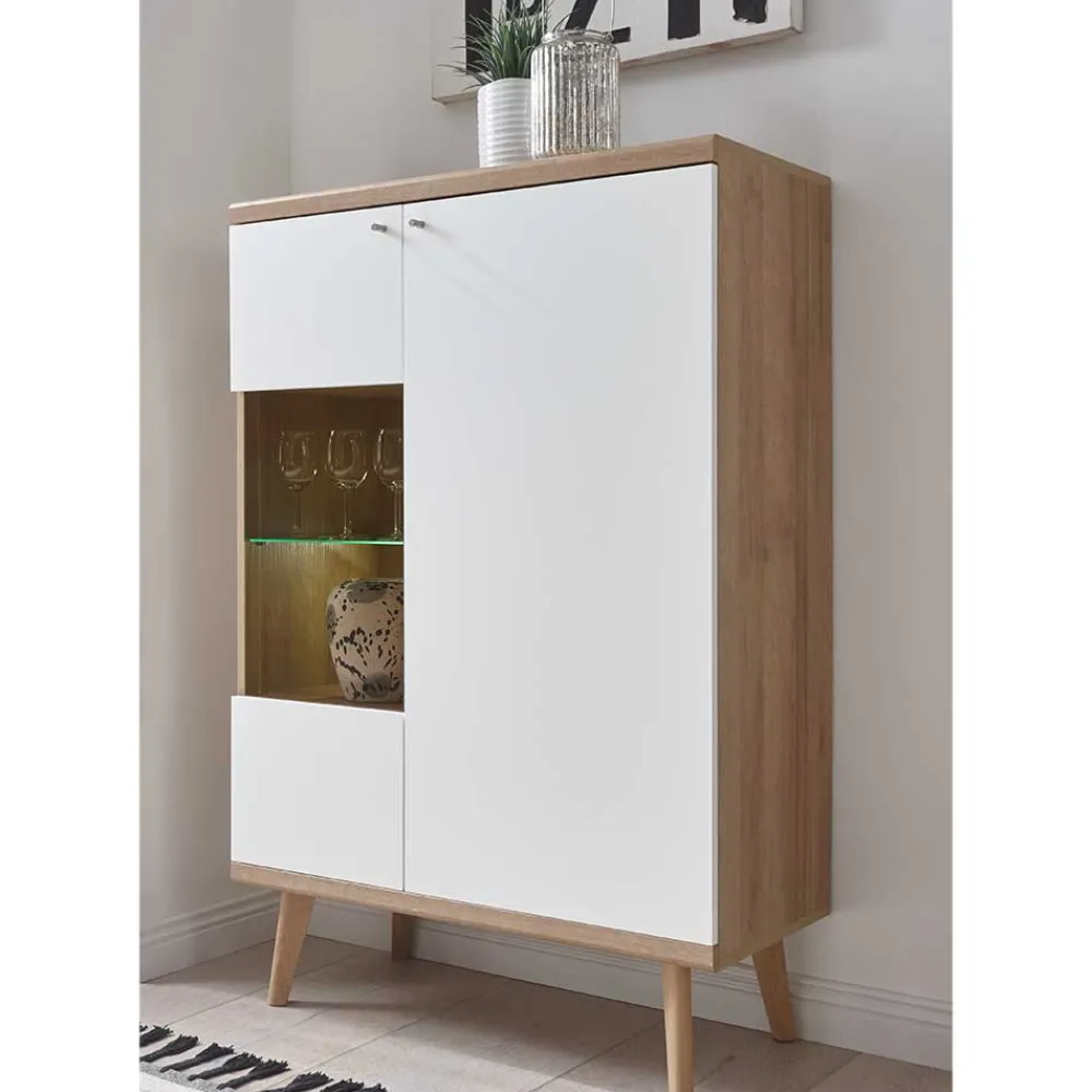 Wohnen Skandinavische Möbel|Sideboards & Kommoden*90x134x40 Wohnzimmerschrank in Weiß & Eiche - Cablos