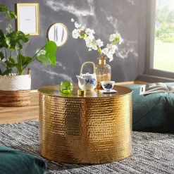 Wohnen 61x41x61 Wohnzimmer-Tisch aus Alu in Gold - Rading