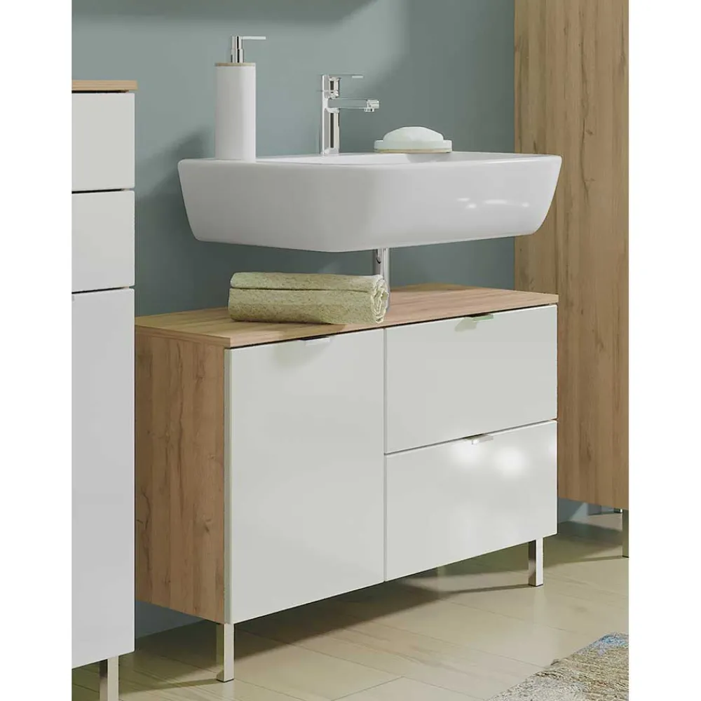 Wohnen Waschtisch|Waschbeckenunterschränke*80xx56x34 Waschtischunterbau in Weiß Hochglanz - Narilos