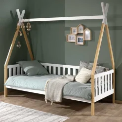 Kinder Wohnen Zeltbett Kojenbett in Weiß & Kiefer - Mileno