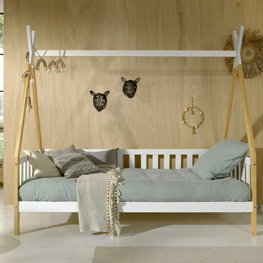 Kinder Wohnen Zeltbett Kojenbett in Weiß & Kiefer - Mileno