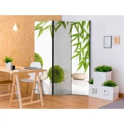 Wohnen Zen Motiv Paravent in Weiß & Grün - Doskados