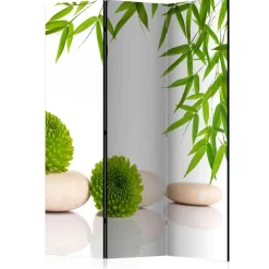 Wohnen Zen Motiv Paravent in Weiß & Grün - Doskados