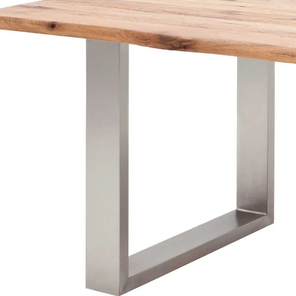 Wohnen Massivholzmöbel|Küchentische*Zerreiche Esstisch mit Baumkante Jelsica & Edelstahl Bügelgestell