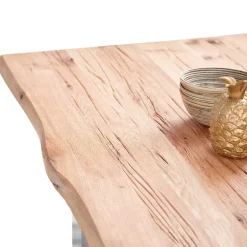 Wohnen Massivholzmöbel|Küchentische*Zerreiche Esstisch mit Baumkante Jelsica & Edelstahl Bügelgestell