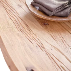 Wohnen Massivholzmöbel|Küchentische*Zerreiche Esstisch mit Baumkante Jelsica & Edelstahl Bügelgestell