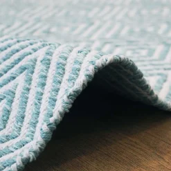 Wohnen Teppiche*Zick Zack Muster Teppich in Türkis und Creme - Menkroa