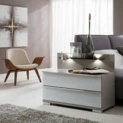 Wohnen Zwei Nachtkonsolen mit Glasablage - Tumiva (2er Set)