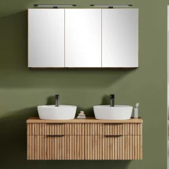 Wohnen Badezimmer Komplett*Zweifach-Waschtisch und Spiegelschrank - Crystoga (zweiteilig)