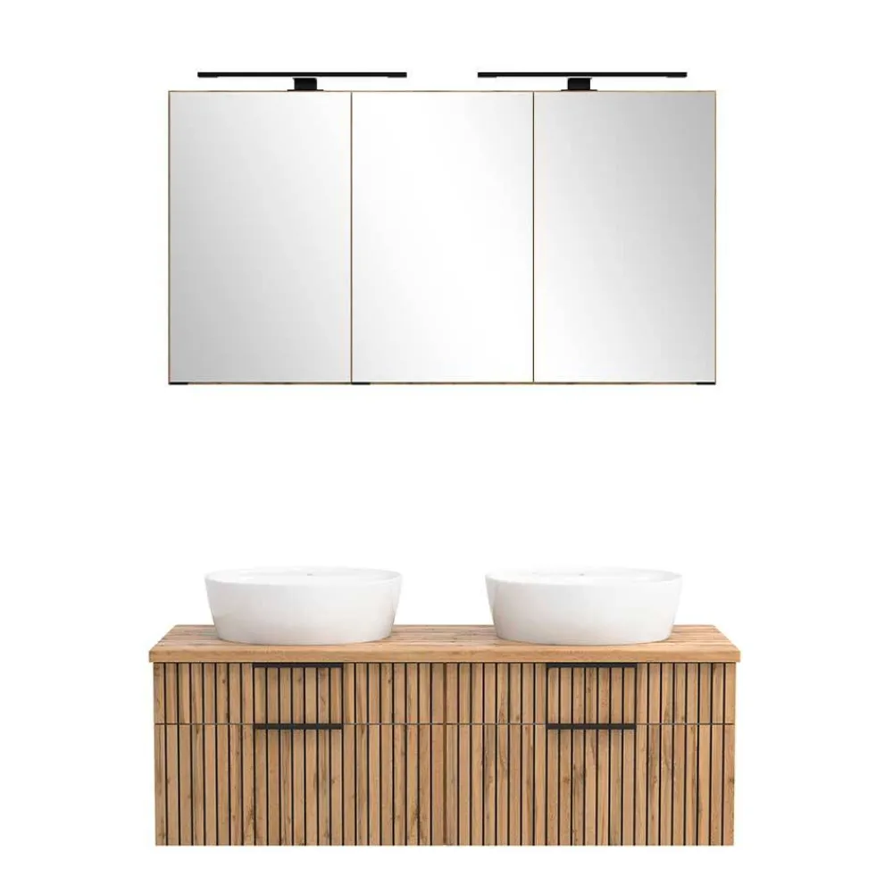 Wohnen Badezimmer Komplett*Zweifach-Waschtisch und Spiegelschrank - Crystoga (zweiteilig)
