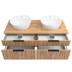 Wohnen Badezimmer Komplett*Zweifach-Waschtisch und Spiegelschrank - Crystoga (zweiteilig)