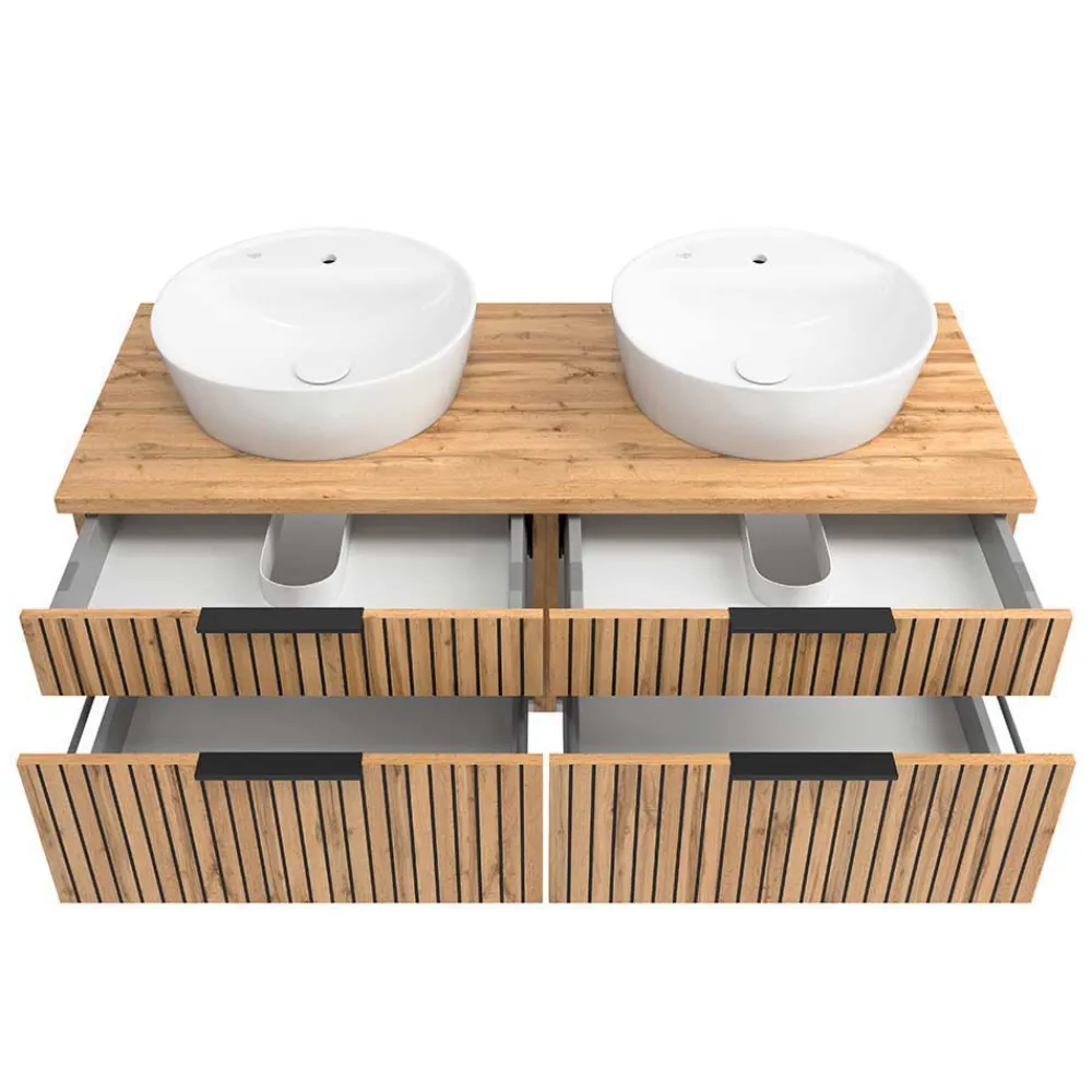 Wohnen Badezimmer Komplett*Zweifach-Waschtisch und Spiegelschrank - Crystoga (zweiteilig)