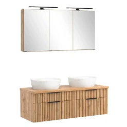 Wohnen Badezimmer Komplett*Zweifach-Waschtisch und Spiegelschrank - Crystoga (zweiteilig)
