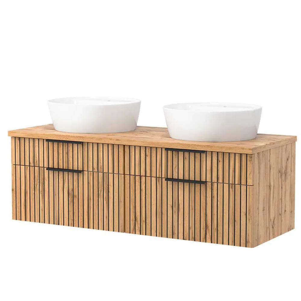 Wohnen Badezimmer Komplett*Zweifach-Waschtisch und Spiegelschrank - Crystoga (zweiteilig)