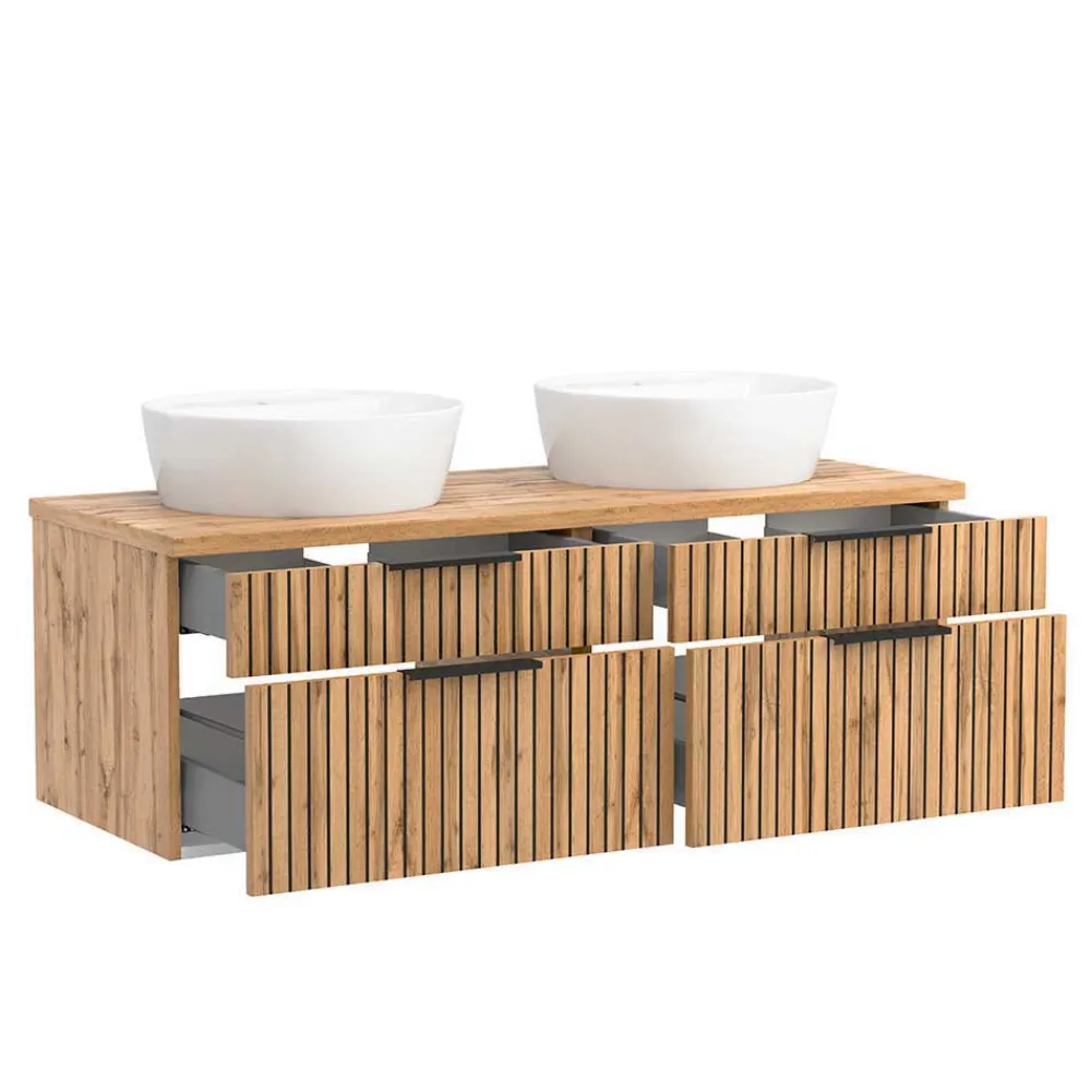 Wohnen Badezimmer Komplett*Zweifach-Waschtisch und Spiegelschrank - Crystoga (zweiteilig)