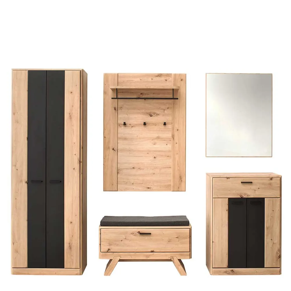 Wohnen Diele Komplett*Zweifarbige Flurmöbel im Set - Larinca (fünfteilig)