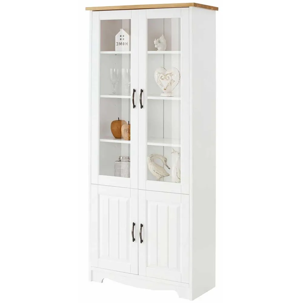 Wohnen Esszimmer-Vitrinen*Zweifarbige Landhaus Vitrine mit vier Türen - Ribeiro