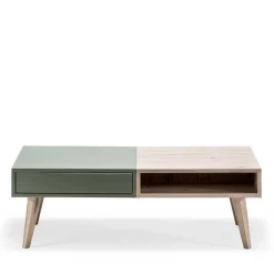 Wohnen Graue Möbel|Naturholzmöbel*Zweifarbiger Wohnzimmertisch mit Stauraum - Ajevos