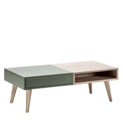 Wohnen Graue Möbel|Naturholzmöbel*Zweifarbiger Wohnzimmertisch mit Stauraum - Ajevos