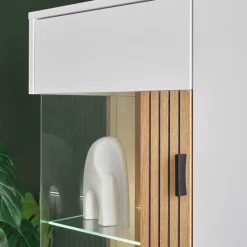 Wohnen Vitrinen|Wohnzimmer-Vitrinen*Zweifarbiges Highboard mit Glaseinsatz - Nenaloro