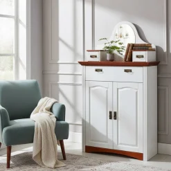 Wohnen Zweifarbiges Landhaus Vertiko mit Spiegel - Beapta