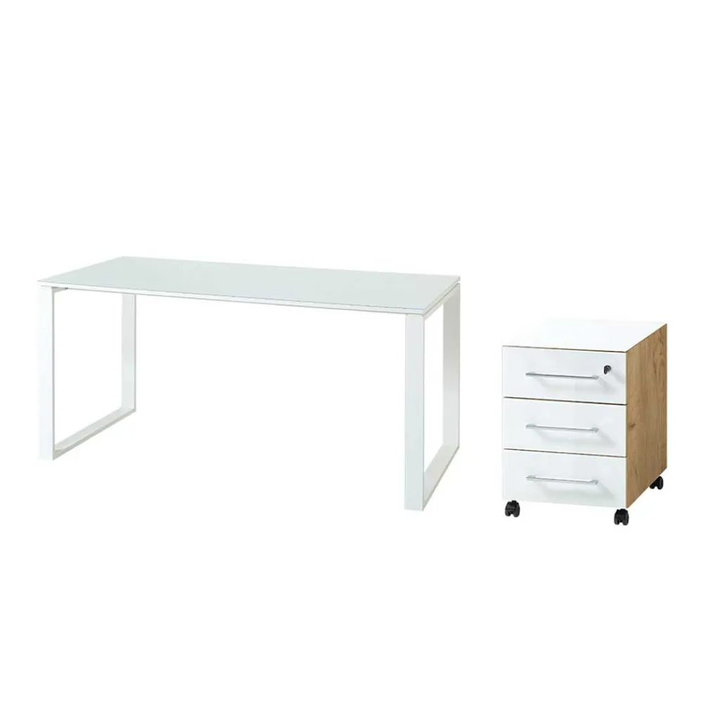 Wohnen Bürotische*Zweifarbiges Set Schreibtisch & Rollcontainer - Laszlo (zweiteilig)