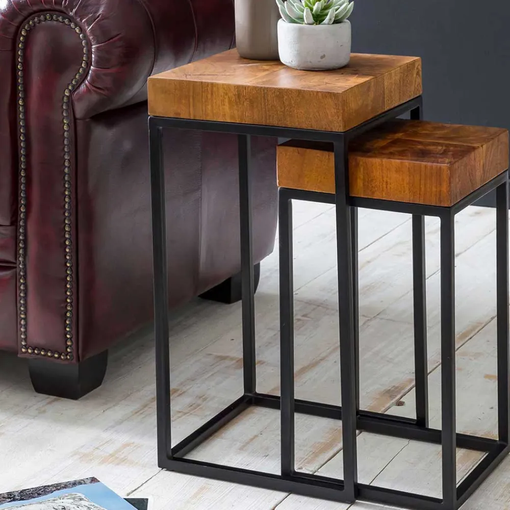 Wohnen Zweisatz Quadrat Tische mit Holz - Naico (zweiteilig)