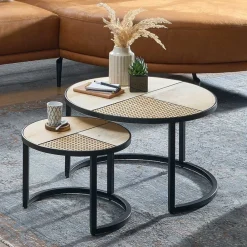 Wohnen Zweisatz Sofatisch aus Holz & Rattan - Acapella (zweiteilig)