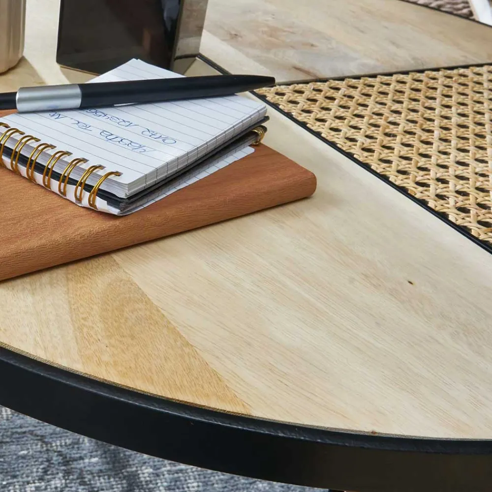 Wohnen Zweisatz Sofatisch aus Holz & Rattan - Acapella (zweiteilig)