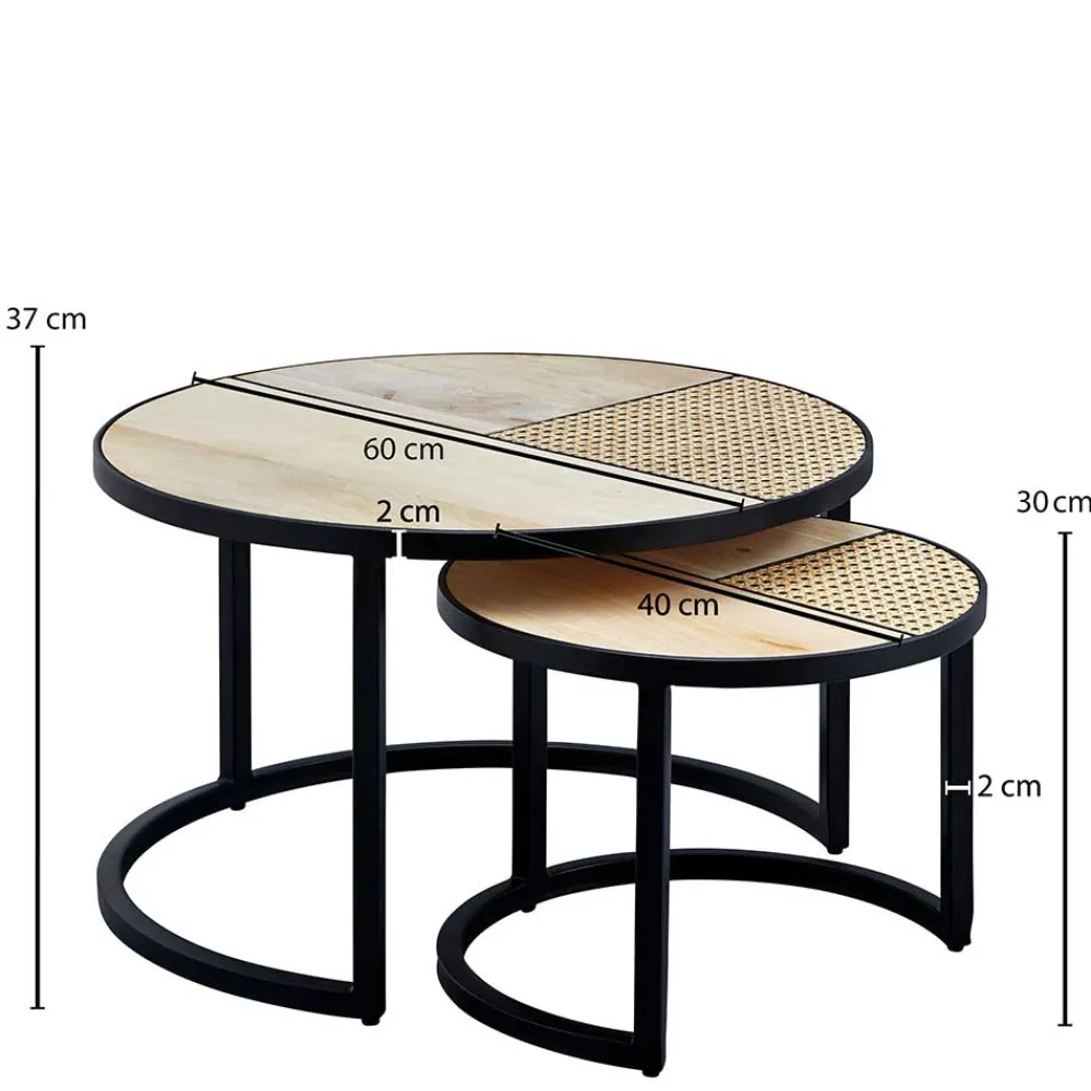 Wohnen Zweisatz Sofatisch aus Holz & Rattan - Acapella (zweiteilig)