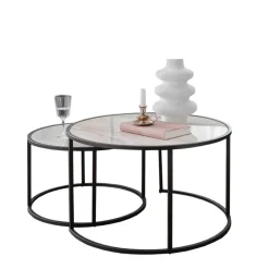 Wohnen Glasmöbel|Esszimmertische*Zweisatz Sofatisch mit Ringgestell - Anlina (zweiteilig)