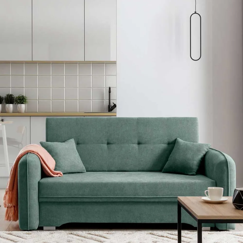 Wohnen Sofas|Sofa*Zweisitzer Schlafsofa in Mintgrün Velours - Ronn