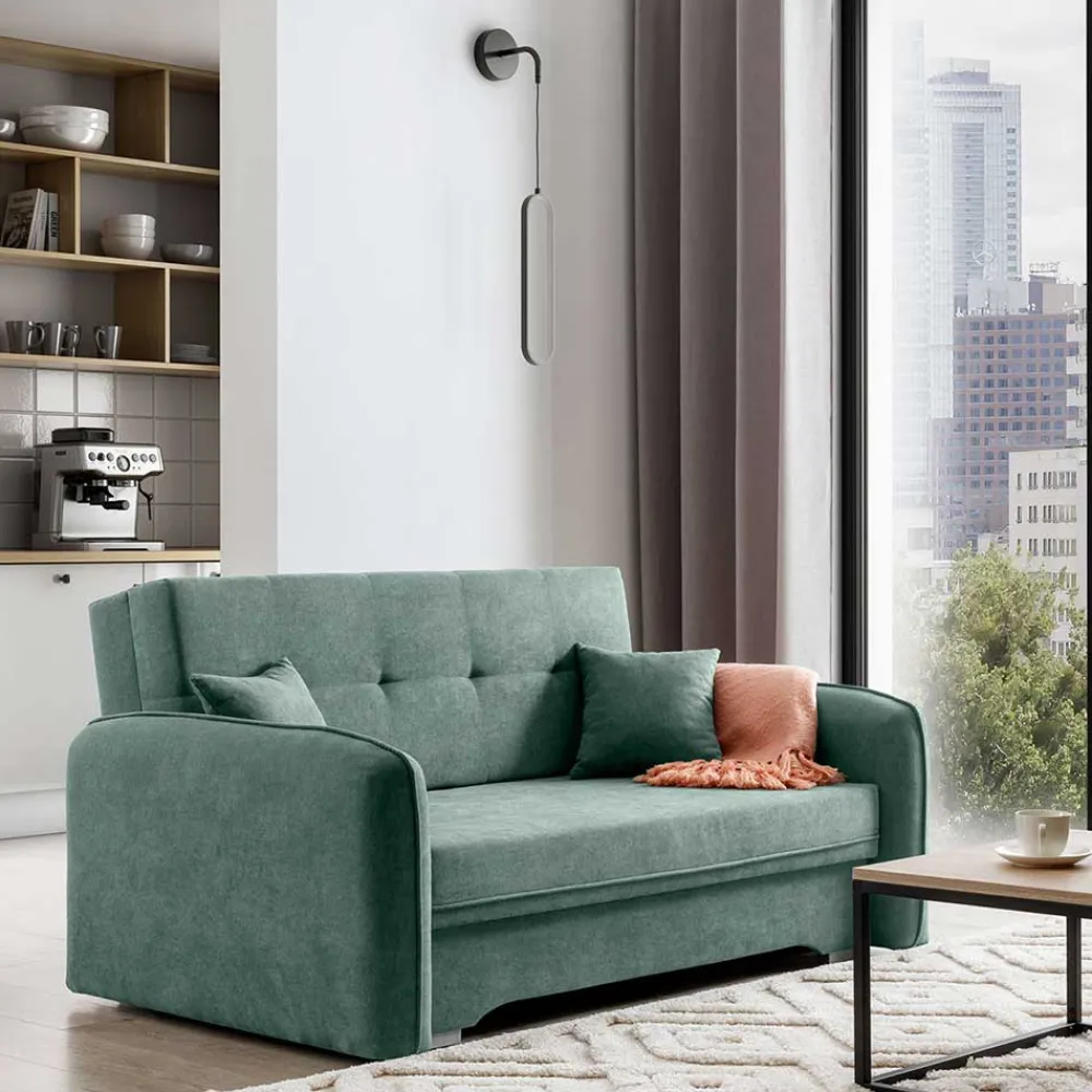 Wohnen Sofas|Sofa*Zweisitzer Schlafsofa in Mintgrün Velours - Ronn